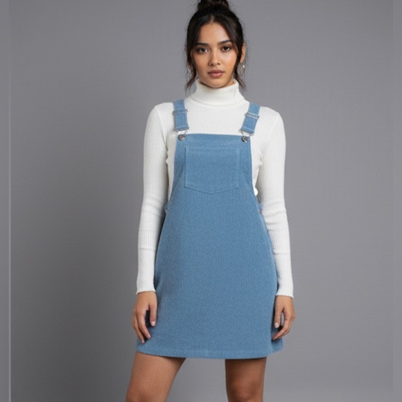 Pocket Patched Corduroy Overall Dress Blue - Picture 1 of 7